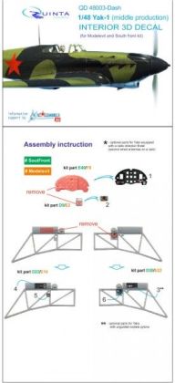 1:48 Yak-1 (middle production) dashboard Interior 3D Decal