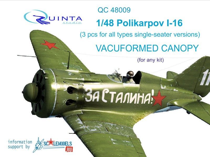 1:48 Polikarpov I-16 3 pcs for all single-seater versions vacuformed clear canopies