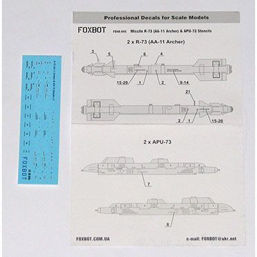 1:48 Decals Stencils for Missile R-73 (AA-11 Archer) and APU-73 Pylon