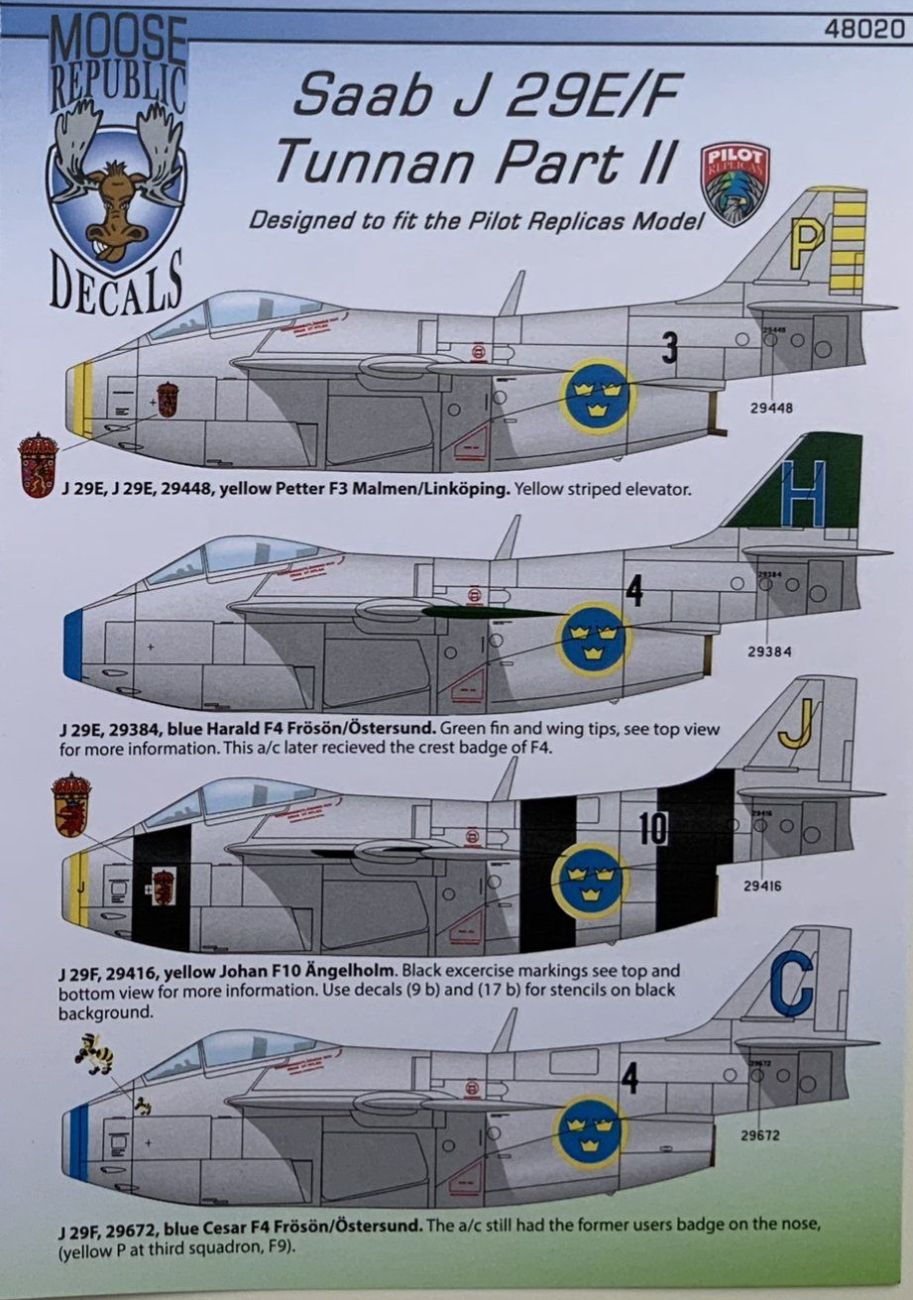 1:48 SAAB j 29 E/F Decals ”Tunnan Part II”