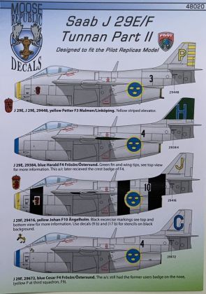 1:48 SAAB j 29 E/F Decals ”Tunnan Part II”