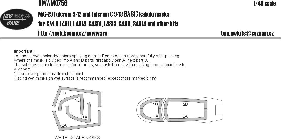 1:48 MiG-29 Fulcrum 9-12 and Fulcrum 9-13 Basic kabuki masks