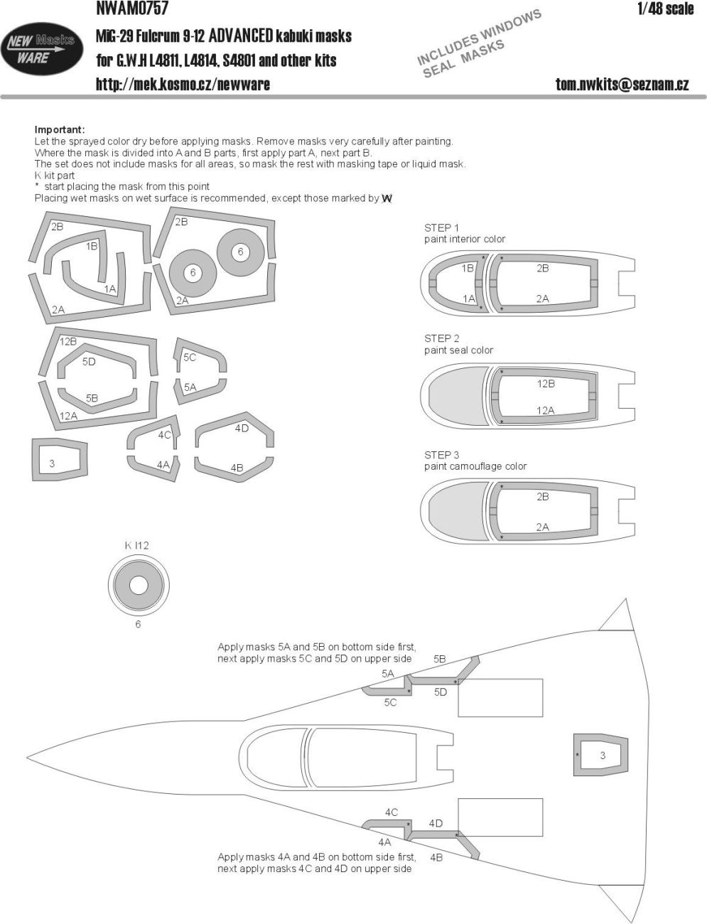 1:48 MiG-29 Fulcrum 9-12 Advanced kabuki masks