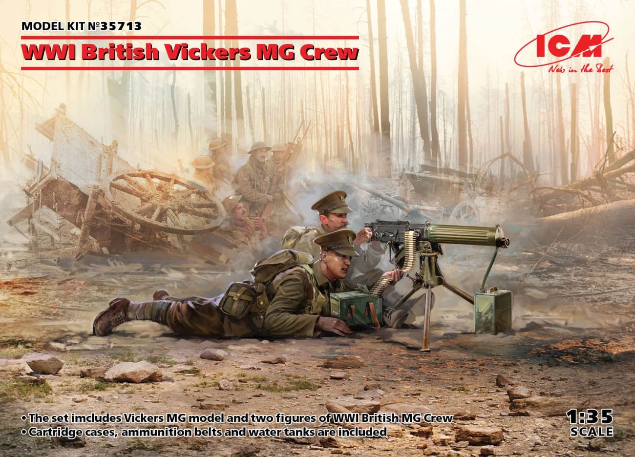 1:35 WWI British Vickers MG Crew (Vickers MG & 2 figures)