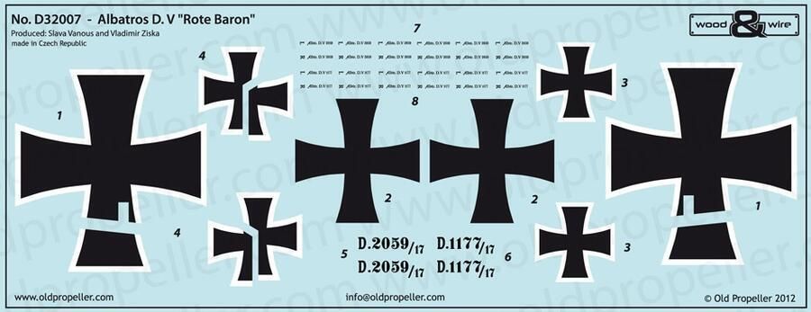 1:32 ALBATROS D. V ROTE BARON - DECALS FOR 3 MANFRED VON RICHTHOFEN AIRCRAFT