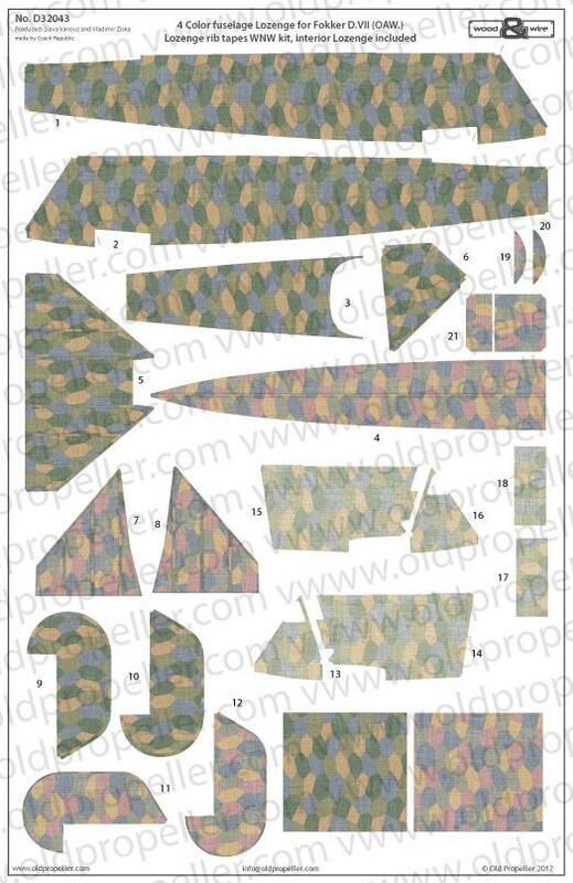 1:32 4-COLOUR FUSELAGE LOZENGE FOR FOKKER D. VII (OAW. ), LOZENGE RIB TAPES WNW KIT