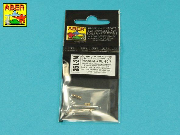 1:35 Armament for French Light Armoured Car AML-60-7, barrel for 7,62mm Macxhine guns x 2 pcs & 90mm