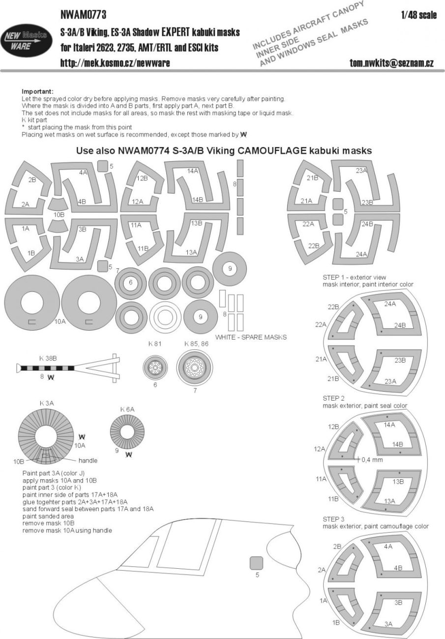 1:48 S-3A/B Viking, EA-3A Shadow EXPERT kabuki mask