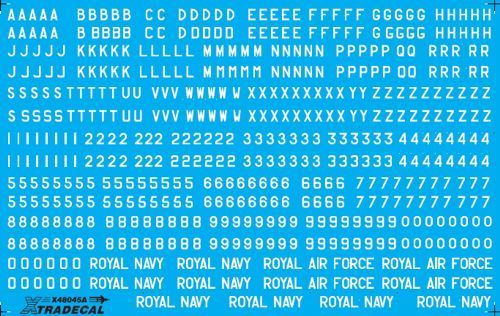 1:48 White RAF Letters, Numerals 4', 6', 8' & 12'