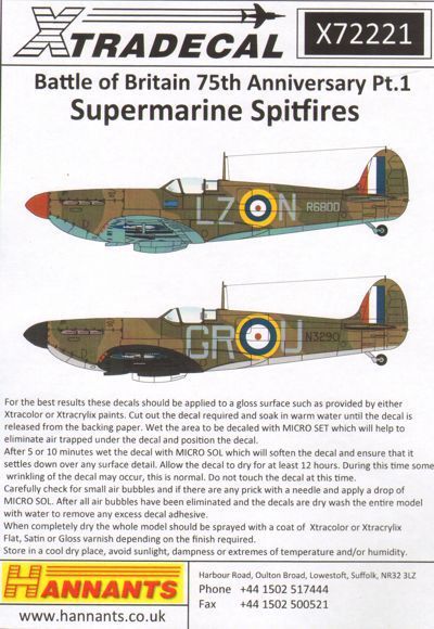 1:72 Supermarine Spitfire Mk.Ia/Mk.1 /Mk.1 Battle of Britain 1940 Pt.1