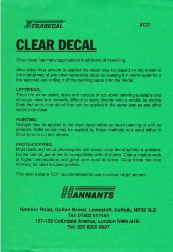 Xtradecal Clear Decal sheet A4 sheet (210mm x 296mm)(suitable for laser copiers) decal paper