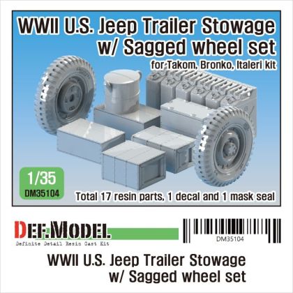 1:35 WWII US Jeep trailer stowage w/ Sagged wheel set
