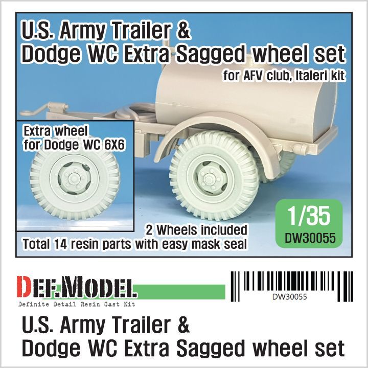 1:35 W2 U.S Army Trailer & Dodge WC Extra Sagged wheel set