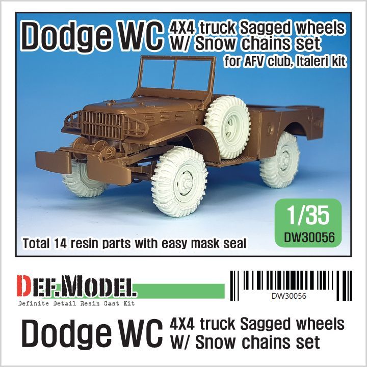 1:35 WW2 U.S Dodge WC 4X4 Sagged wheel set w/ Snow chains