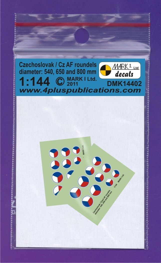 1:144 Czechoslovak/CzAF roundels Blue outline (dia 540, 650, 800 mm), 2 sets