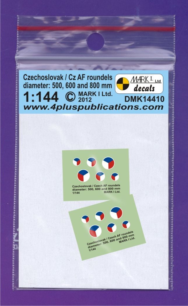 1:144 Czechoslovak/CzAF roundels - White outline (diameter 500, 600,  800 mm), 2 sets