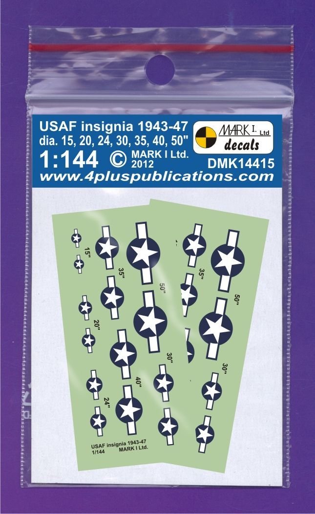 1:144 USAAF insignia 1943-47 (diameter 15; 20; 24; 30; 35; 40; 50