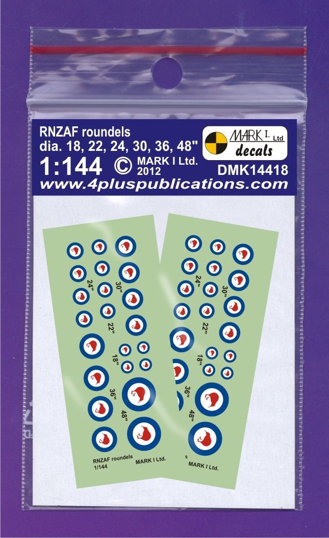 1:144 RNZAF roundels (diameter 18; 22; 24; 30; 36; 48