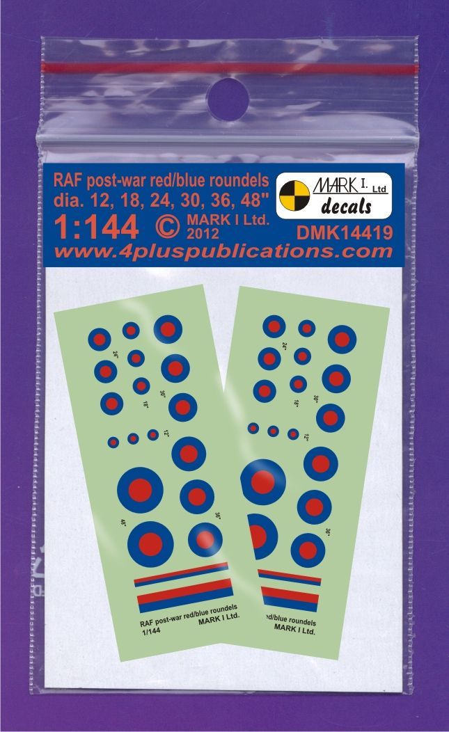 1:144 RAF Post-war Red & Blue roundels, 2 setsfin flash stri