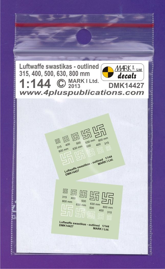 1:144 Luftwaffe Swastikas, Outlined (size 315; 400; 500; 630; 800 mm),  2 sets