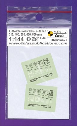 1:144 Luftwaffe Swastikas, Outlined (size 315; 400; 500; 630; 800 mm),  2 sets