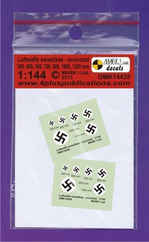 1:144 Luftwaffe Swastikas, on White roundel (diameter 500; 600; 700; 800; 1000; 1200 mm), 2 sets