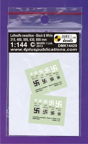 1:144 Luftwaffe Swastikas, Black & White (size 315; 400; 500; 630; 800),  2 sets