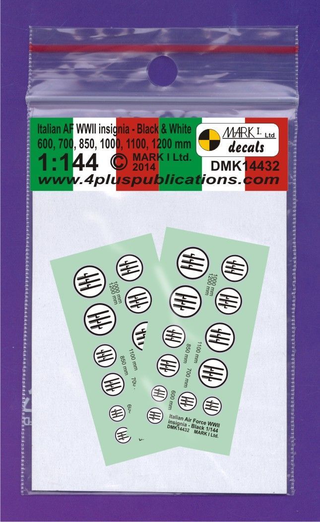 1:144 Italian Air Force WWII B&W Insignia (diameter: 600;700;850;1000;1100;1200 mm), 2 sets