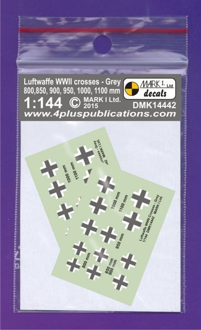 1:144 Luftwaffe Crosses (Balkenkreuz) late type Grey (size 800, 850, 900, 950, 1000, 1100 mm), 2 set