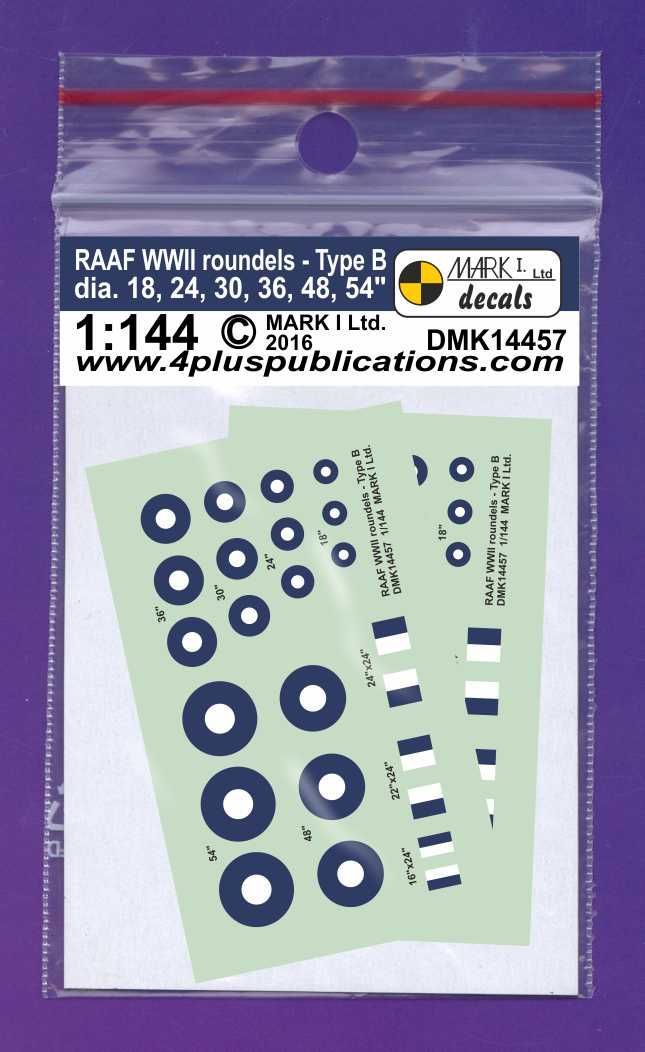 1:144 RAAF WWII roundels Type B (thick ring), 2 sets dia 18,24,30,36,48,54