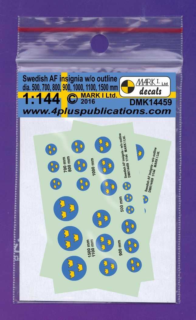 1:144 Swedish Air Force Insignia, w/out outline (dia 500,700,800,900,1000,1100,1500 mm), 2 sets