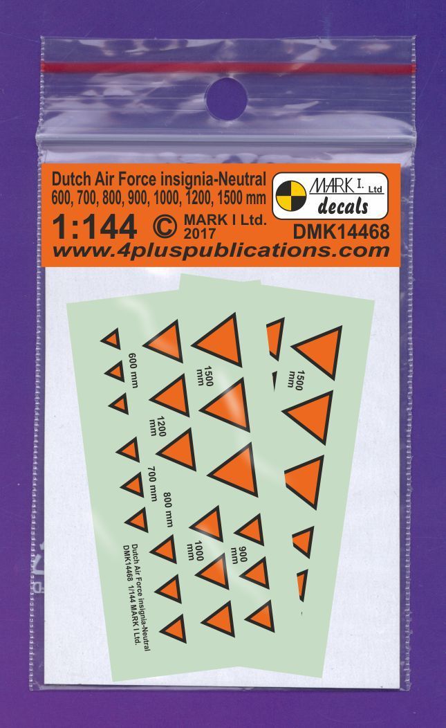 1:144 Dutch Air Force Insignia, Neutral (triangles), 2 sets