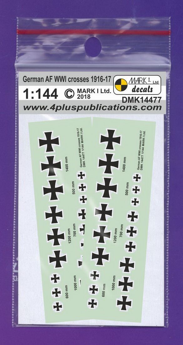 1:144 German Air Force WWI crosses 1916-17, (size 500,600,700,1000,1200,1400 mm), 2 sets