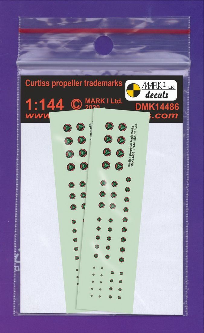 1:144 Curtiss Electric propeller trademarks, 2 sets. propeller trademarks, 6 sizes