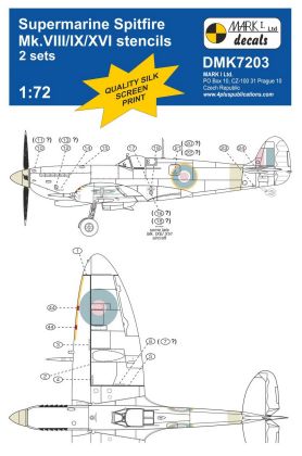 1:72 Supermarine Spitfire Mk.VIII/Mk.IXe/Mk.XVI stencils, 2 sets