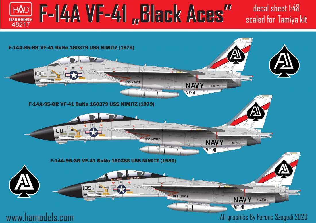1:48 F-14A VF-41 ”Black Aces” USS NIMITZ 1978-80 decal sheet