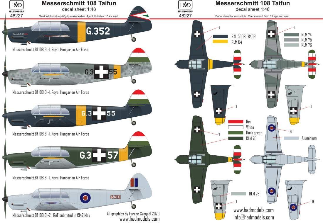 1:48 Messerschmitt 108 Taifun decal sheet