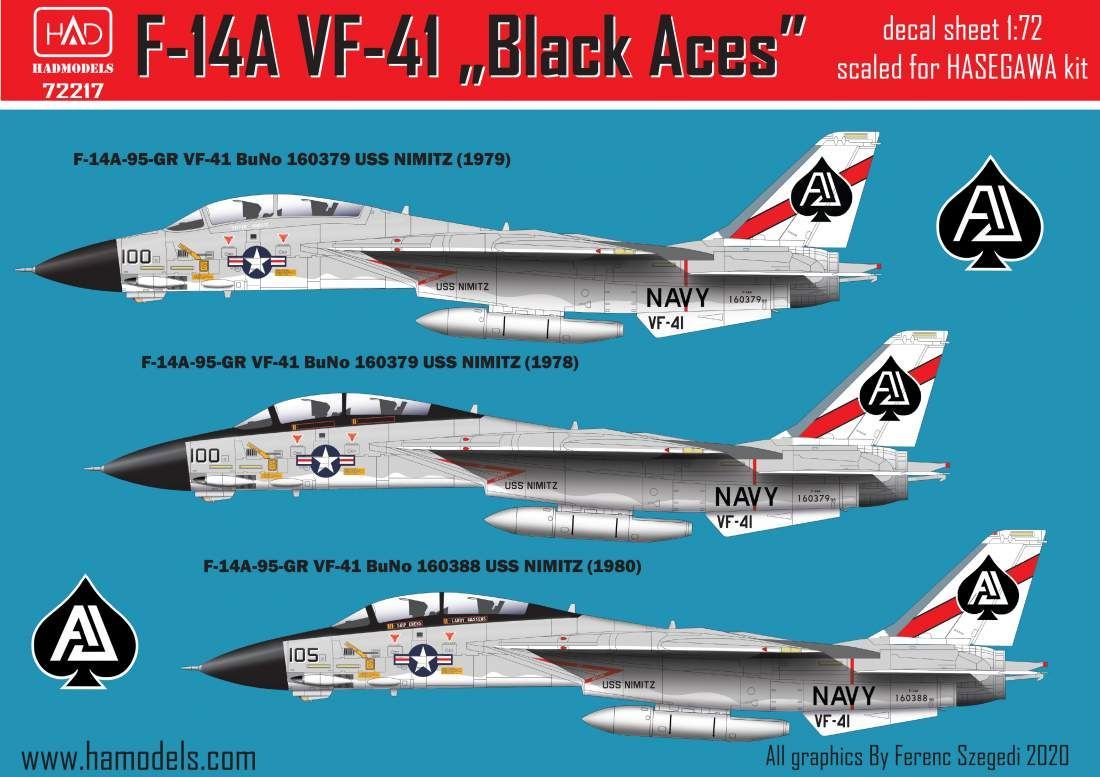 1:72 F-14A ”Black Aces” USS NIMITZ decal sheet