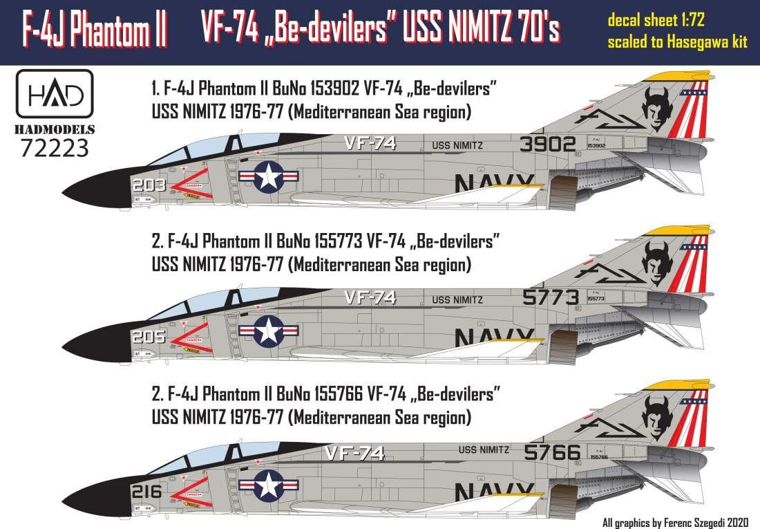 1:72 F-4J Phantom II ” Be-devilers” USS NIMITZ 70´s decal sheet
