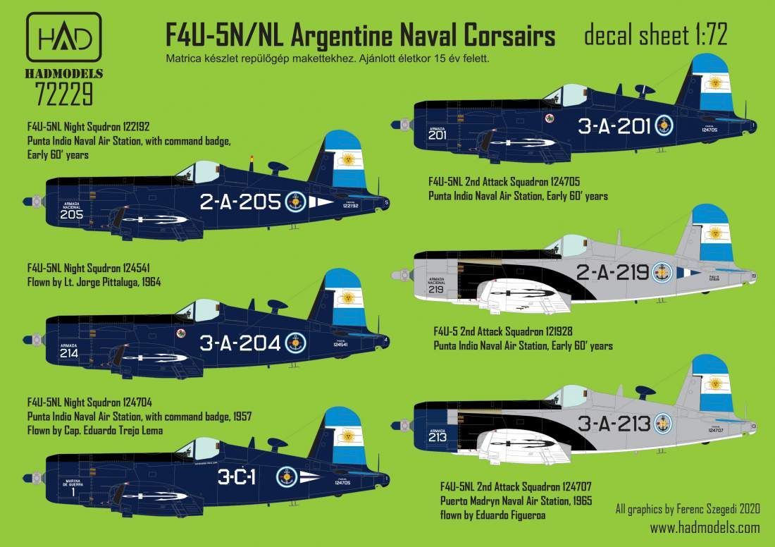 1:72 F4U-5N / NL Argentine Naval Corsairs decal sheets