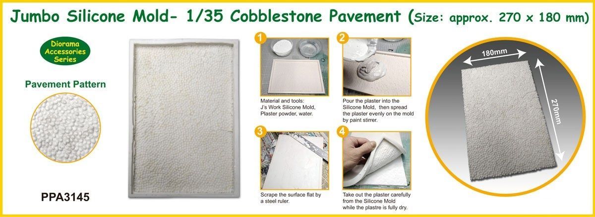 1:35 Jumbo Silicone Mold - Cobblestone Pavement Size: Approx. 270 x 180 mm