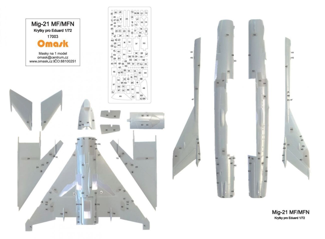 1:72 Mig-21MF/MFN masky na krytky (pro Eduard)