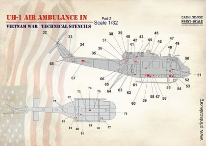 1:32 UH-1 Air Ambulance in Vietnam War. Technical Stencils