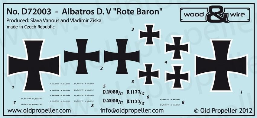 1:72 ALBATROS D. V ROTE BARON - DECALS FOR 3 MANFRED VON RICHTHOFEN AIRCRAFT