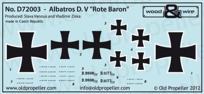 1:72 ALBATROS D. V ROTE BARON - DECALS FOR 3 MANFRED VON RICHTHOFEN AIRCRAFT