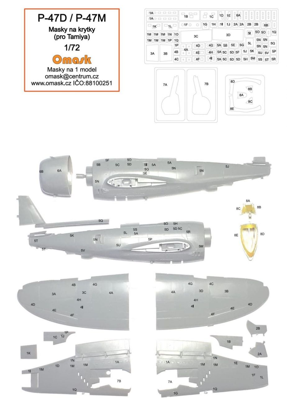1:72 P-47D / P-47M masky na krytky (pro Tamiya)