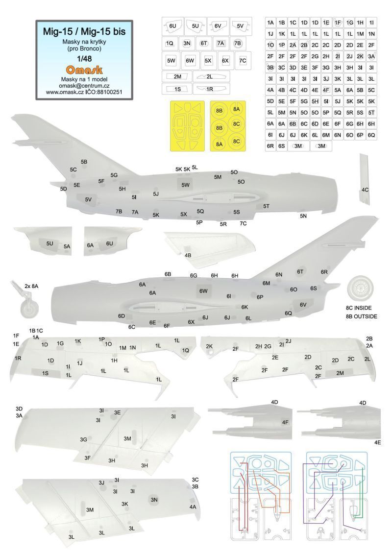 1:48 Mig-15 / Mig-15 bis masky na krytky (pro Bronco)