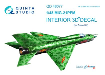 1:48 MiG-21PFM (emerald color panels) 3D-Printed & coloured Interior on decal paper (for Eduard kit)