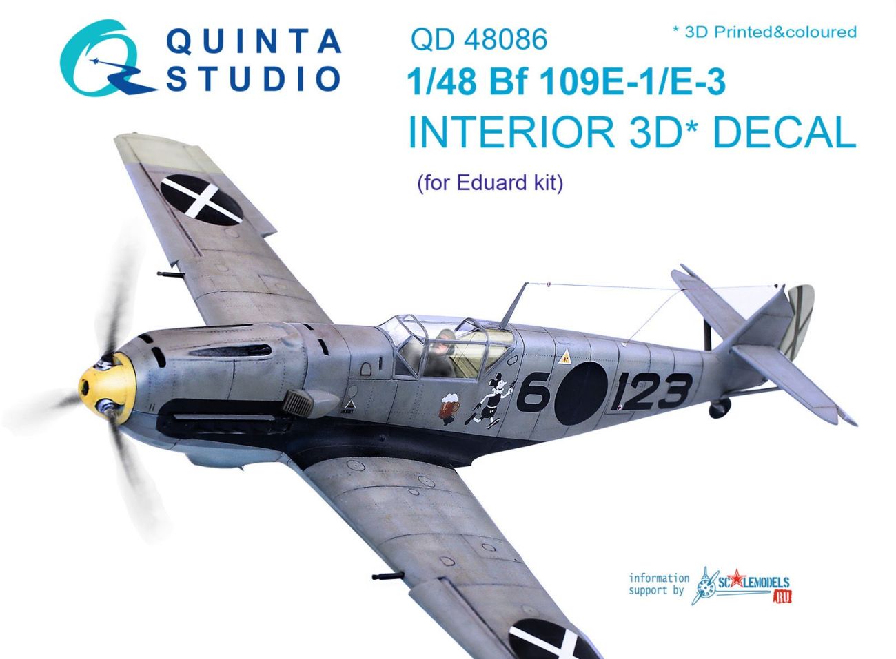 1:48 Bf 109E-1/E-3 3D-Printed & coloured Interior on decal paper (for Eduard kit)