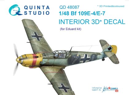 1:48 Bf 109E-4/E-7 3D-Printed & coloured Interior on decal paper (for Eduard kit)